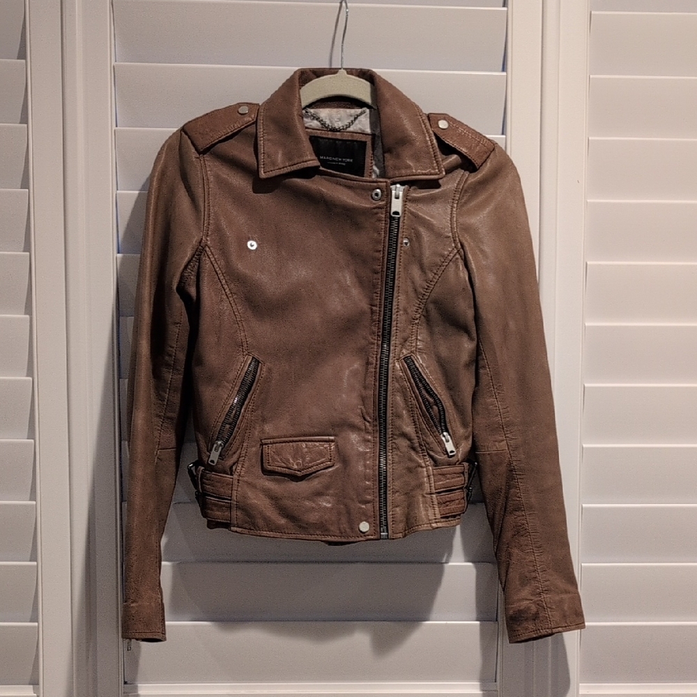 Marc New York Brown Leather Moto Jacket